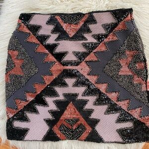 fab'rik Black, Pink & Coral Sequin Geometric Mini Skirt